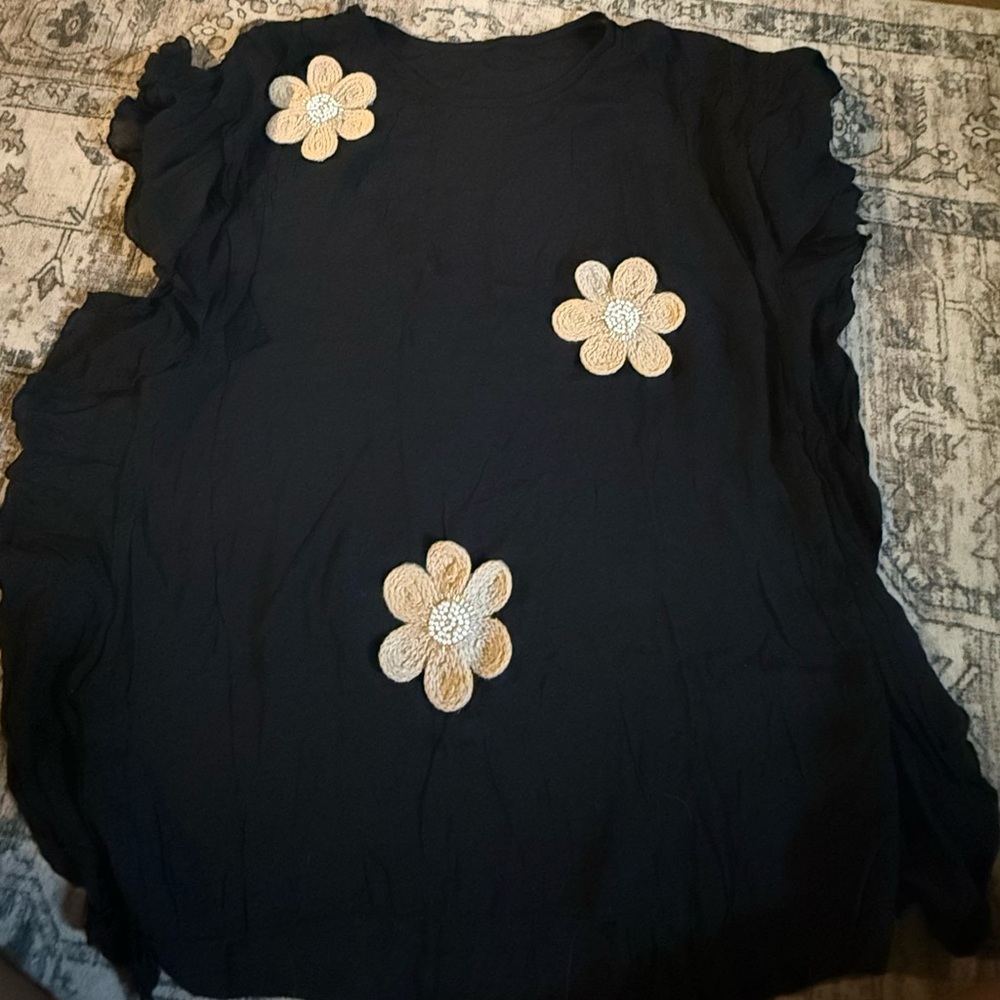 Black cover up dress with Cream Floral Appliques